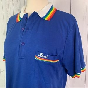Liki Liki Honolulu Hawaii Vintage blue rainbow polo shirt